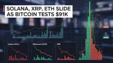 Solana, XRP, ETH Slide as Bitcoin Tests $91K
