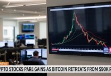 Crypto Stocks Pare Gains as Bitcoin Retreats From $90K Rally