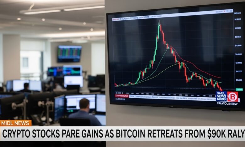 Crypto Stocks Pare Gains as Bitcoin Retreats From $90K Rally